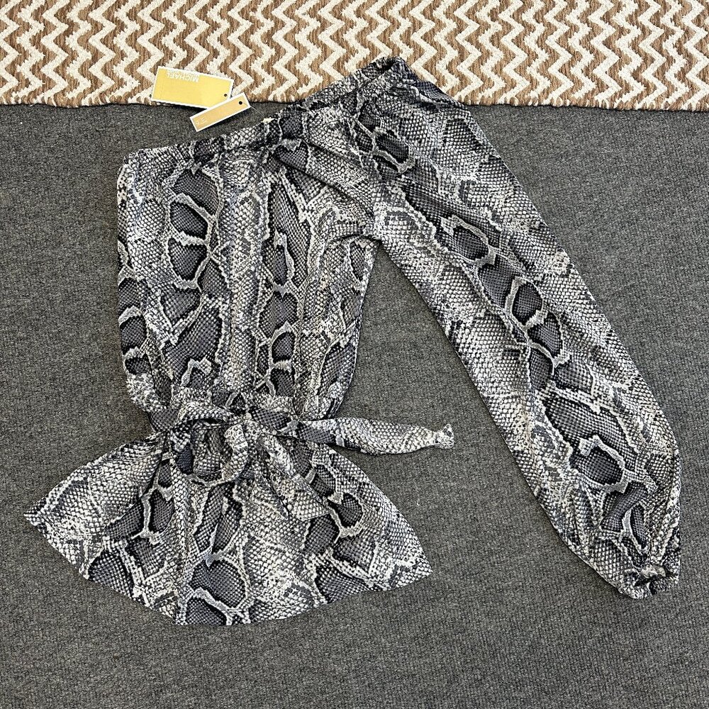 Michael Kors Snakeskin One Sleeve Womens XS Top Gray Animal Print NWT